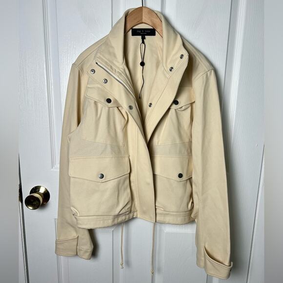 Rag & Bone Trail Long Sleeve Cotton Crop Jacket in Ecru Beige S - Picture 2 of 9